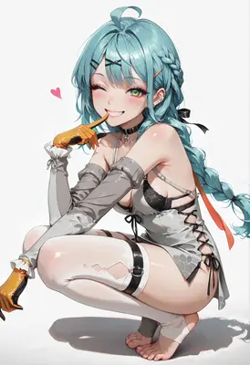 Playful Anime Girl with Blue Hair