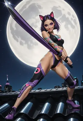 Moonlit Cat Girl Cyber Warrior