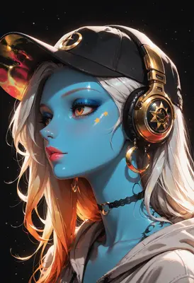 Blue Skinned Cyberpunk Music Lover