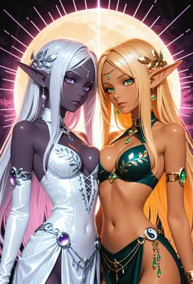 Celestial Duality of Twin Elven Goddesses