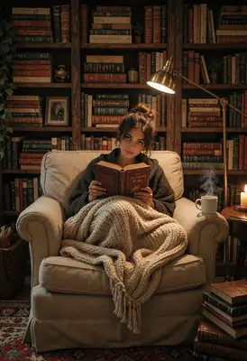 Cozy Evening Reading in Library