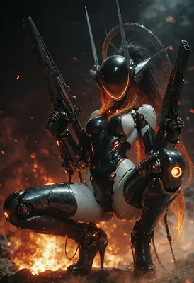 Cyborg Warrior in the Inferno