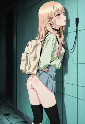 Schoolgirl Leaning Against Tiled Wall