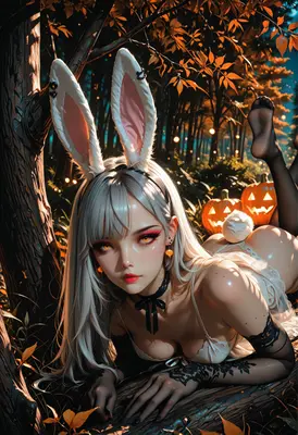 Enchanting Bunny Girl in Autumn Forest