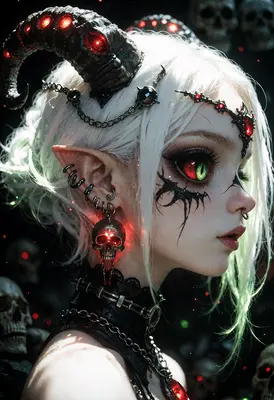 Gothic Demon Elf with Glowing Horns