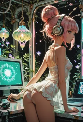 Cybernetic Gamer in Floral Studio