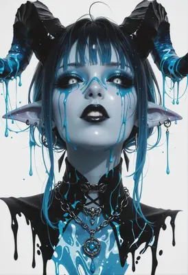 Ethereal Blue Demon with Dripping Essence