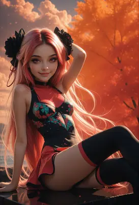 Pink Haired Girl in Autumn Glow
