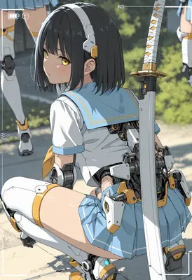 Cyborg Schoolgirl With Katana Blade