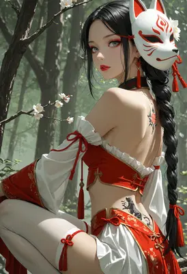 Kitsune Masked Maiden in Forest