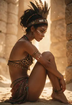Tribal Warrior Resting in Golden Light