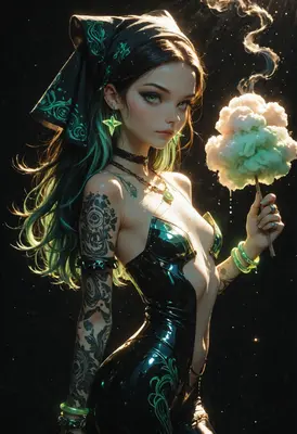 Ethereal Girl with Glowing Cotton Candy