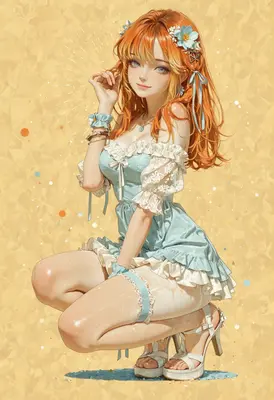 Radiant Ginger Girl in Blue Frills