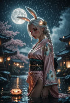 Moonlit Rabbit Spirit in the Rain