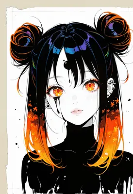 Fiery Eyes and Ink Drip Portrait