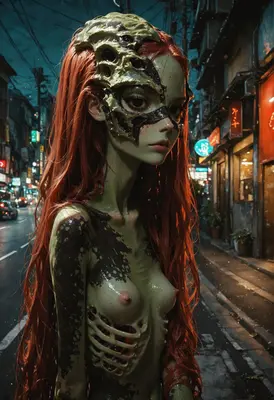 Eerie Red Haired Alien Urban Stalker