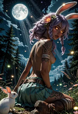 Moonlit Rabbit Spirit in Forest