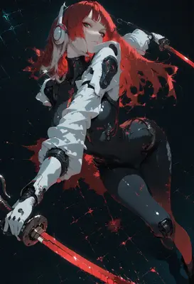 Cybernetic Warrior With Glowing Red Blade