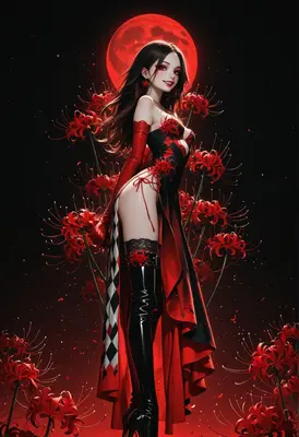 Harlequin Maiden Under The Blood Moon