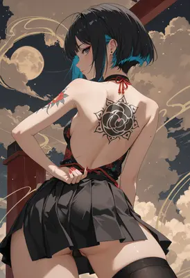 Midnight Rose Back Tattoo Anime Girl