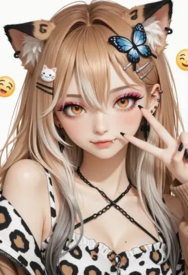 Cute Cat Girl with Butterfly Accessories