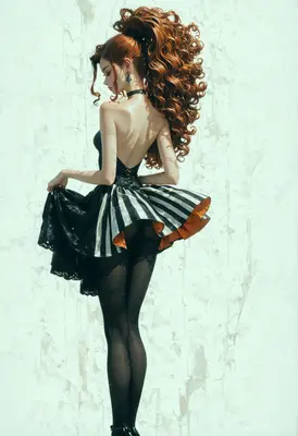 Elegant Ginger in Striped Dress