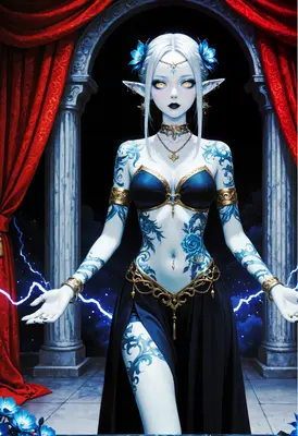 Mystic Elf with Blue Floral Tattoos