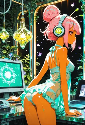 Cybernetic Gamer in Floral Lingerie