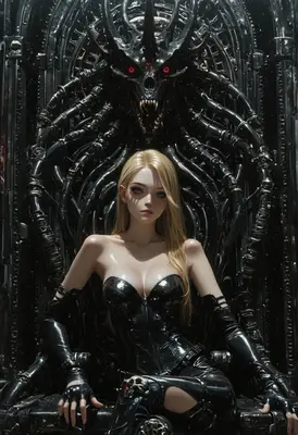 Blonde Queen on a Biomechanical Throne