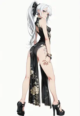 Elegant Silver Haired Beauty in Qipao