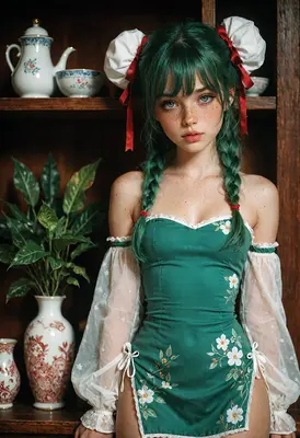 Green Haired Girl with Floral Dress