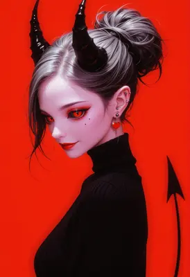 Sultry Demon Girl with Red Eyes