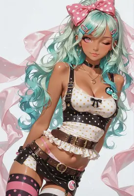 Polka Dot Anime Girl with Pastel Hair
