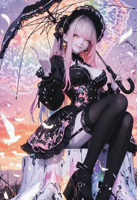 Gothic Lolita Under A Rainbow Umbrella