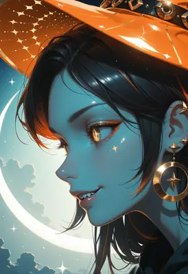 Starlit Witch Under The Crescent Moon