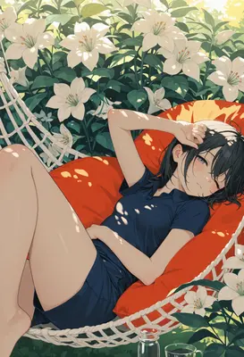Relaxing Afternoon in a Floral Hammock