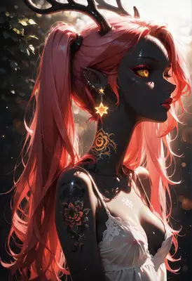 Ethereal Deer Girl with Glowing Tattoos