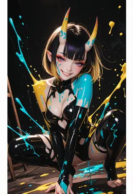 Demon Girl Splattered in Neon Paint