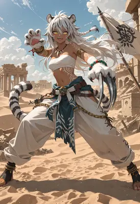 Fierce Tiger Girl in Desert Ruins
