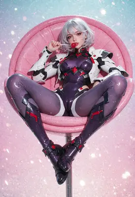Cybernetic Soldier Resting in Pink Chair
