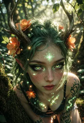 Enchanted Forest Spirit with Glowing Antlers