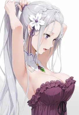 Emilia Adjusting Her Silvery White Hair