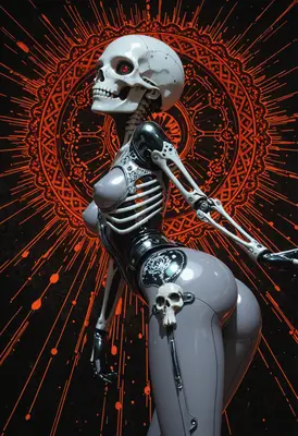 Cybernetic Skeleton in Neon Mandala