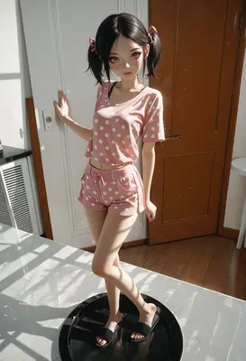 Cute Girl in Pink Polka Dot Pajamas