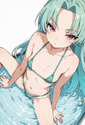 Mint Haired Girl in a Pool