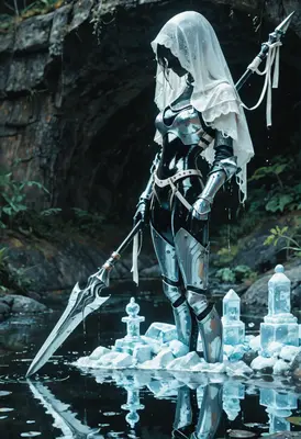 Veiled Knight Standing In Frozen Waters