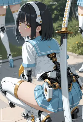 Cyborg Schoolgirl With Katana