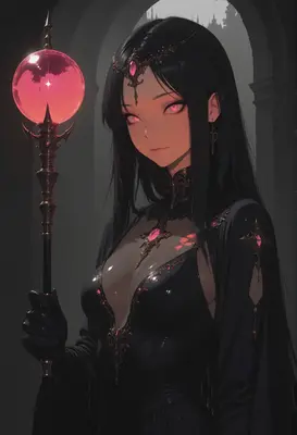 Gothic Sorceress With Glowing Pink Orb