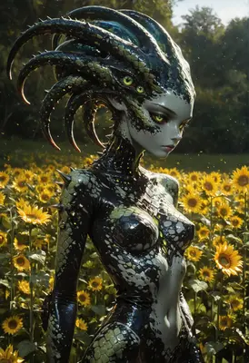 Serpentine Guardian of the Sunflower Field