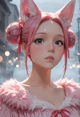 Dreamy Pink Fox Girl Portrait